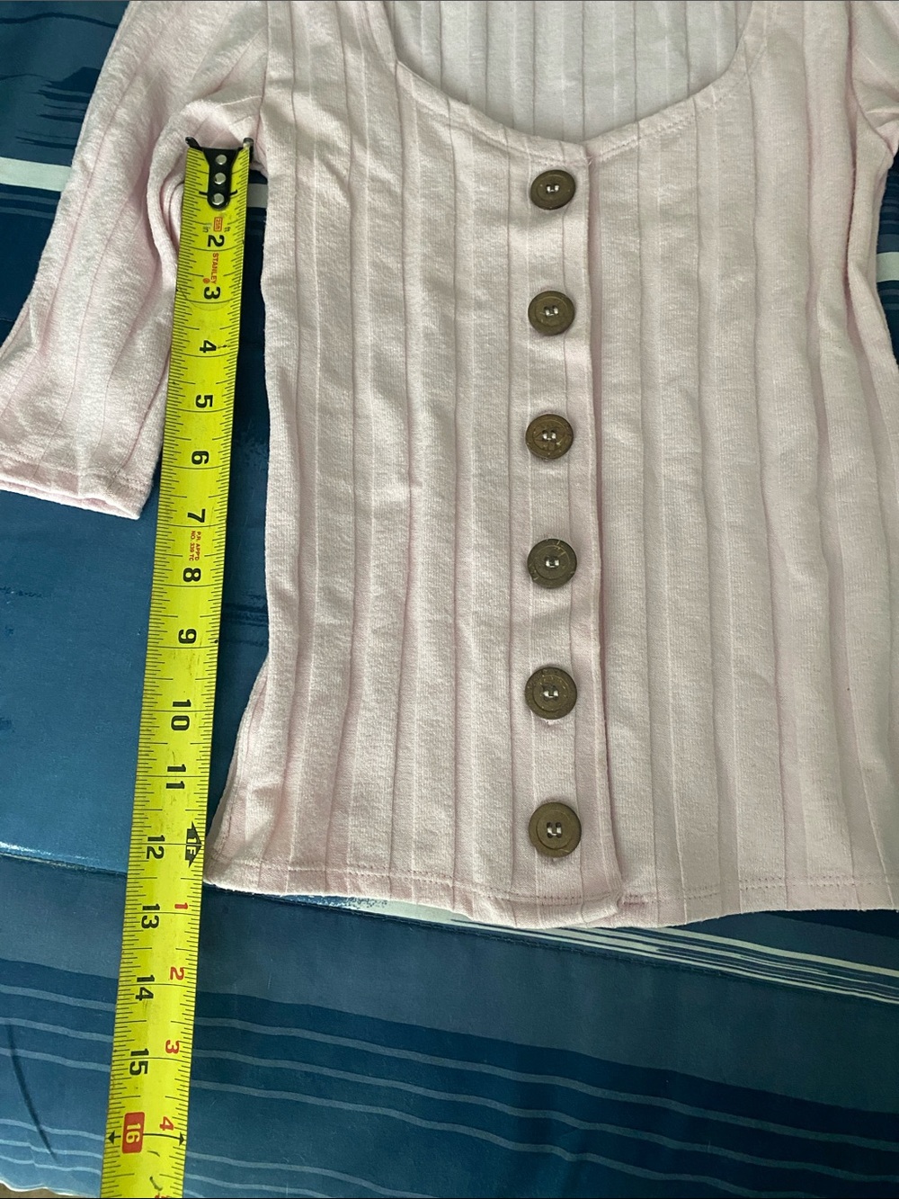 Free People Pink Ribbed Button-Front Top - Picture 3 of 7